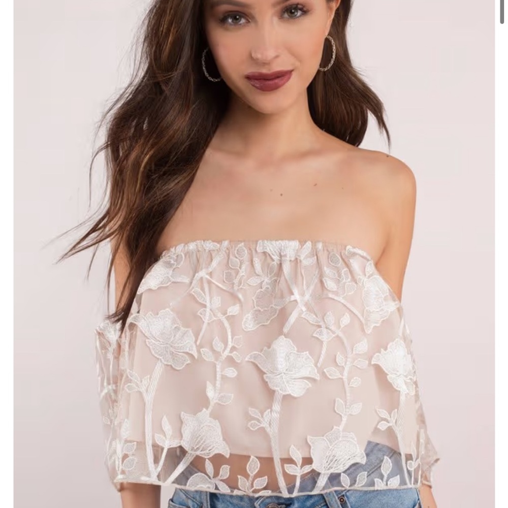 Tobi White Embellished Strapless Crop Top XS